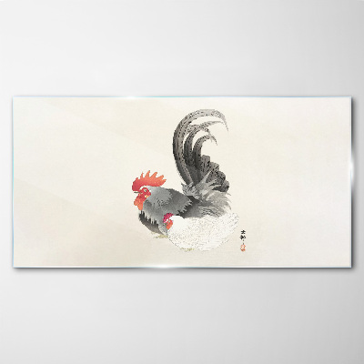 Rooster and hen in Japanese style Wall art on glass