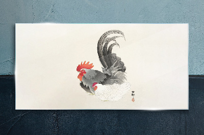 Rooster and hen in Japanese style Wall art on glass