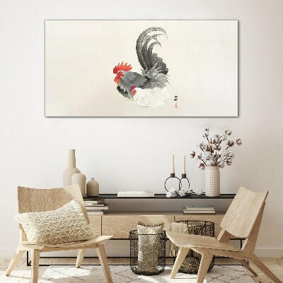 Rooster and hen in Japanese style Wall art on glass