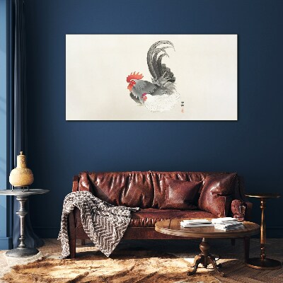 Rooster and hen in Japanese style Wall art on glass