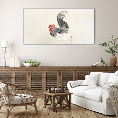 Rooster and hen in Japanese style Wall art on glass