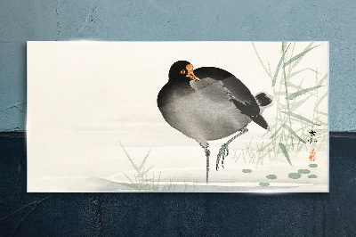 Bird on the grass background Glass art print