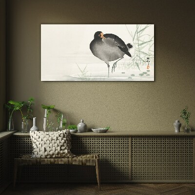 Bird on the grass background Glass art print