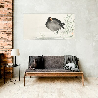 Bird on the grass background Glass art print