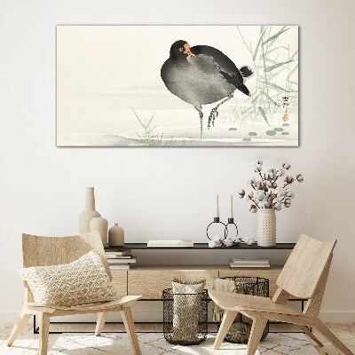 Bird on the grass background Glass art print