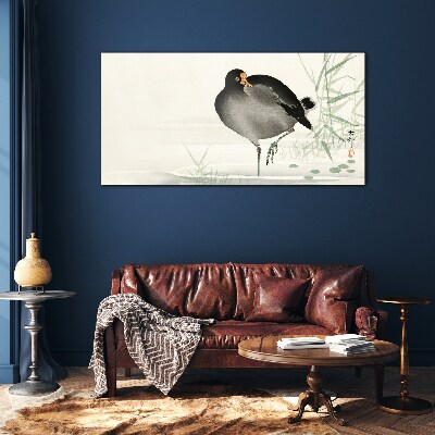 Bird on the grass background Glass art print