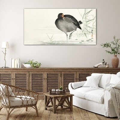 Bird on the grass background Glass art print