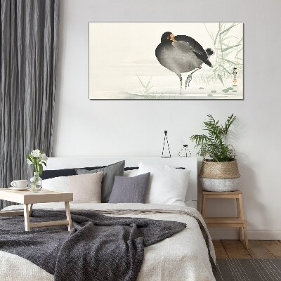 Bird on the grass background Glass art print