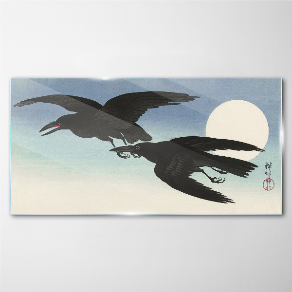 Black crows in flight Wall art on glass
