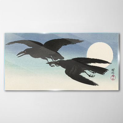 Black crows in flight Wall art on glass