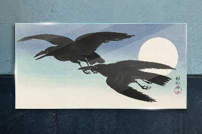 Black crows in flight Wall art on glass