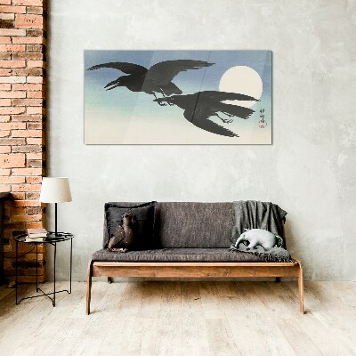 Black crows in flight Wall art on glass