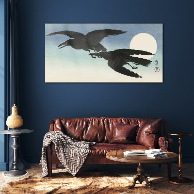 Black crows in flight Wall art on glass