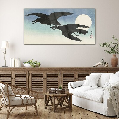 Black crows in flight Wall art on glass