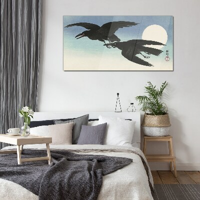 Black crows in flight Wall art on glass