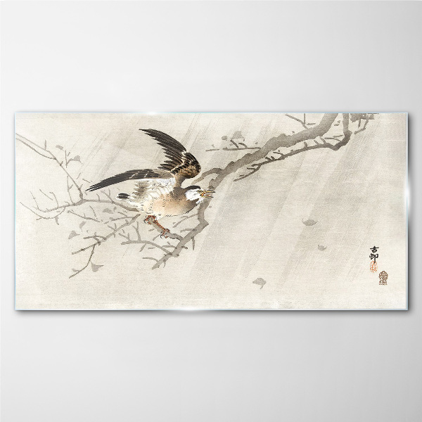 Animals birds branch Glass Wall Art