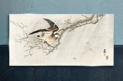 Bird on a branch Glass art print