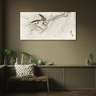 Animals birds branch Glass Wall Art