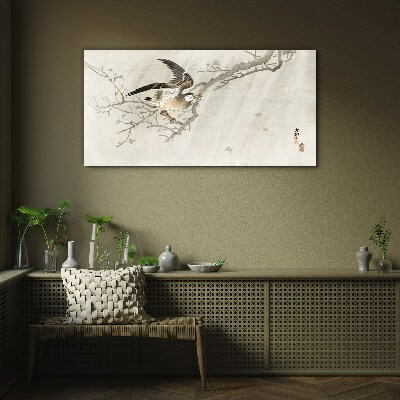 Bird on a branch Glass art print