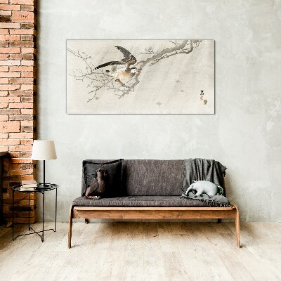 Bird on a branch Glass art print
