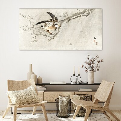 Bird on a branch Glass art print