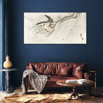 Animals birds branch Glass Wall Art