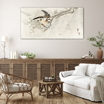 Animals birds branch Glass Wall Art