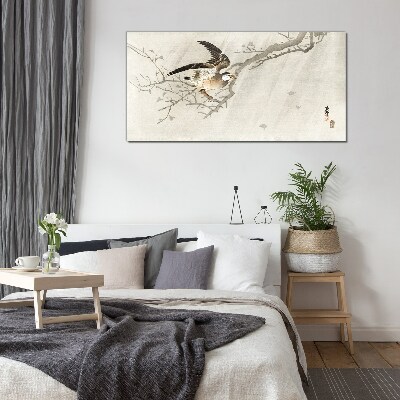 Bird on a branch Glass art print