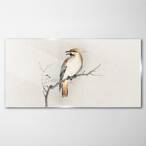 Singing bird on a branch Glass art print