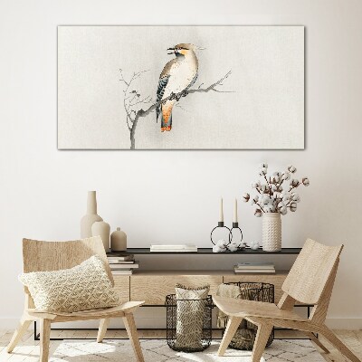 Singing bird on a branch Glass art print