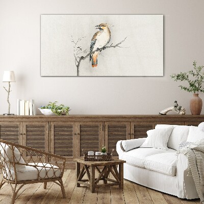 Singing bird on a branch Glass art print