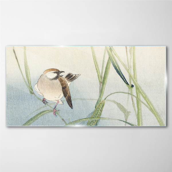 A titmouse against the grass Wall art on glass