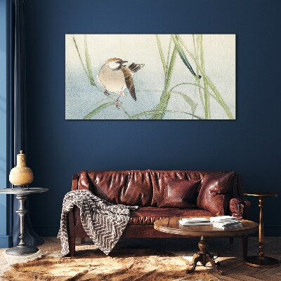 A titmouse against the grass Wall art on glass