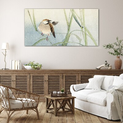 A titmouse against the grass Wall art on glass