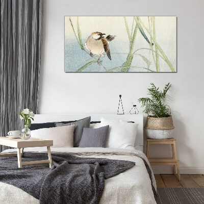 A titmouse against the grass Wall art on glass
