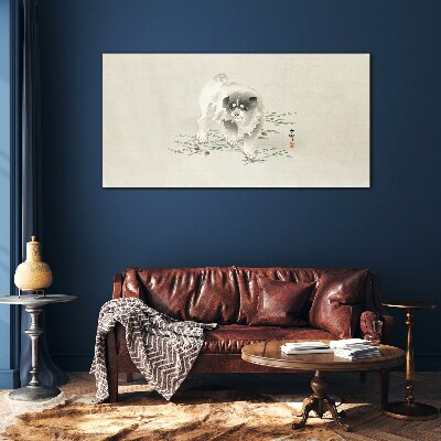 Dog on the grass background Wall art on glass