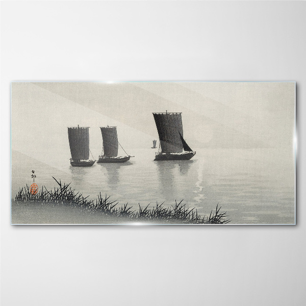 A quiet port in shades of gray Glass art print