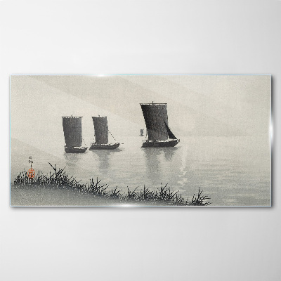 A quiet port in shades of gray Glass art print