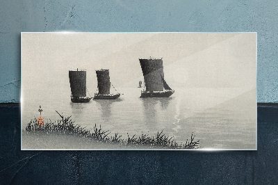 A quiet port in shades of gray Glass art print