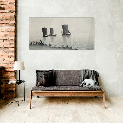 A quiet port in shades of gray Glass art print