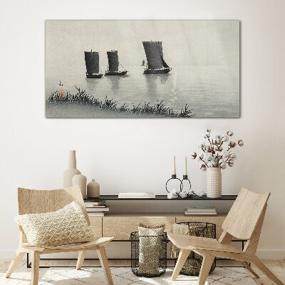 A quiet port in shades of gray Glass art print