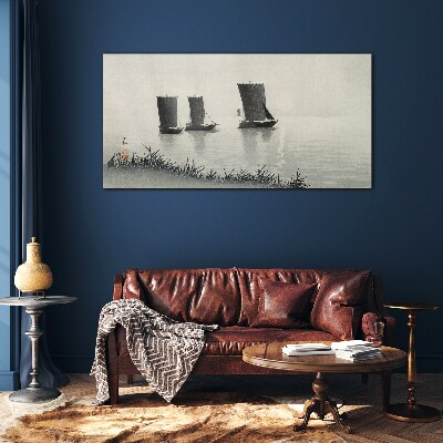 A quiet port in shades of gray Glass art print