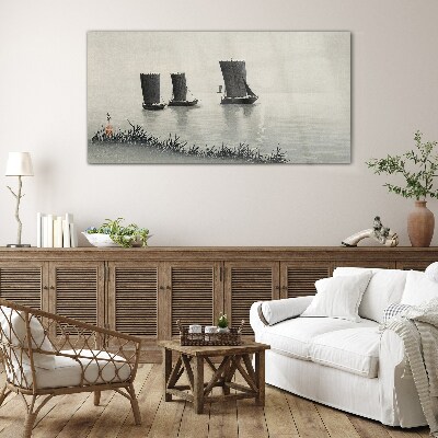 A quiet port in shades of gray Glass art print