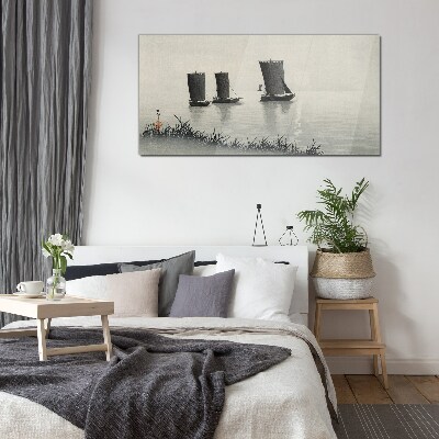 A quiet port in shades of gray Glass art print
