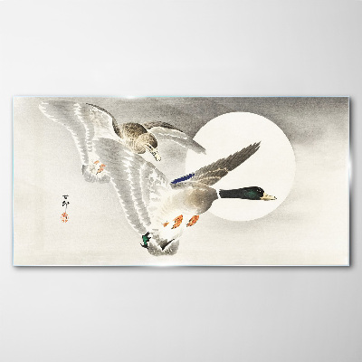 Flight of wild ducks in the moonlight Glass art print