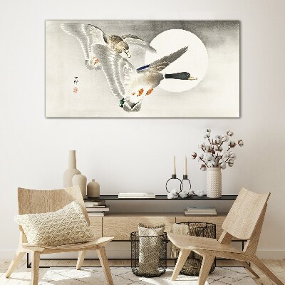 Flight of wild ducks in the moonlight Glass art print