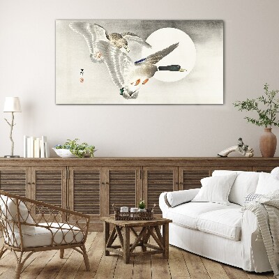 Flight of wild ducks in the moonlight Glass art print