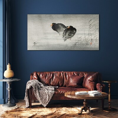 Two ducks on calm water Glass art print