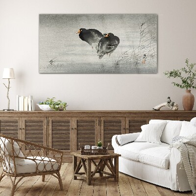 Two ducks on calm water Glass art print