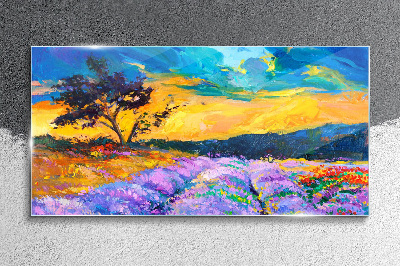 Landscape in sunset colors Wall art on glass
